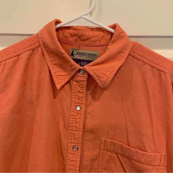 Custom Women’s Jimi Hendrix Upcycled Salmon Corduroy Pearl Snap Shirt - Picture 6 of 9